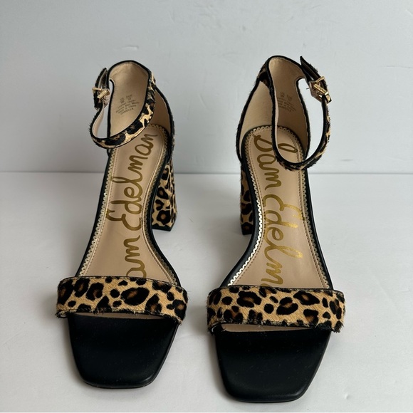 Sam Edelman Leopard Block Heels Women's Size 9 Shoes Black Tan Calf Hair - Picture 5 of 8